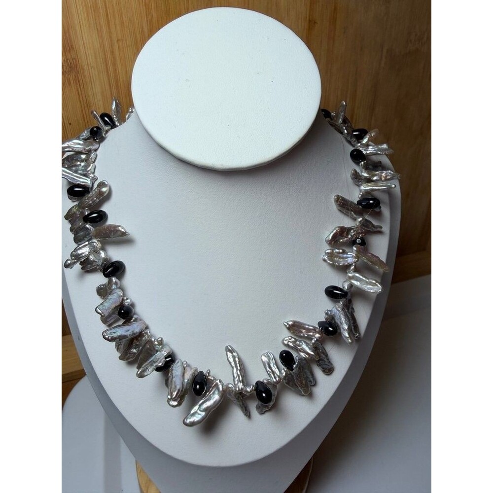Vintage Baroque Pearl and Black Bead Necklace